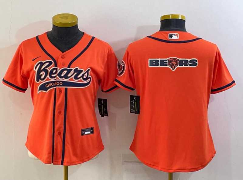 Womens Chicago Bears Orange Team Big Logo With Patch Cool Base Stitched Baseball Jersey->women nfl jersey->Women Jersey